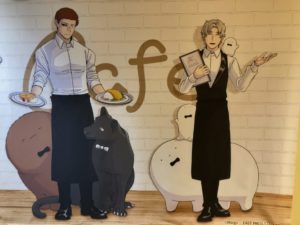 廊下のイラスト、遠野さんと向井さんとメレンゲともなか。