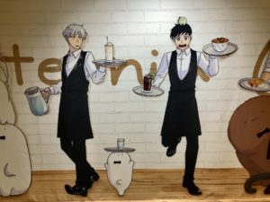 廊下のイラスト、塩野と佐藤とすあまめ。