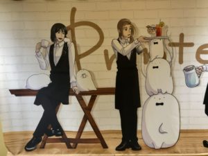 廊下のイラスト、瀬田くんと永淵さん。