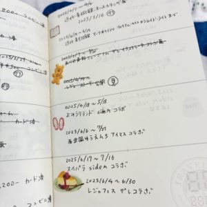 行きたい展示などの開催期間が書いてある。